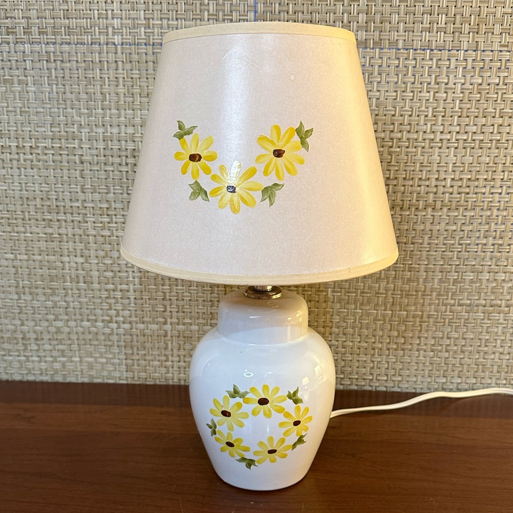 🌟2xHP🌟VTG 1950s-60s Hand Painted Sunflower Motif Ceramic Ginger Jar Lamp